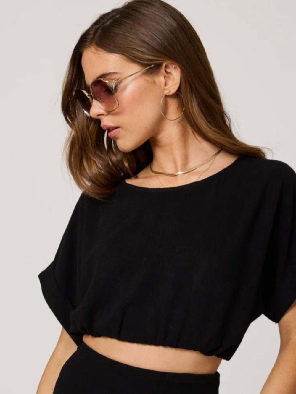 Stillwater Linen Blend Crop Top The Pacific Crop Tee - Picture 2 of 7